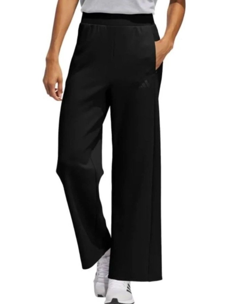 Nwt Adidas Women's L Wide Leg Sweatpants Black Pull On B0446